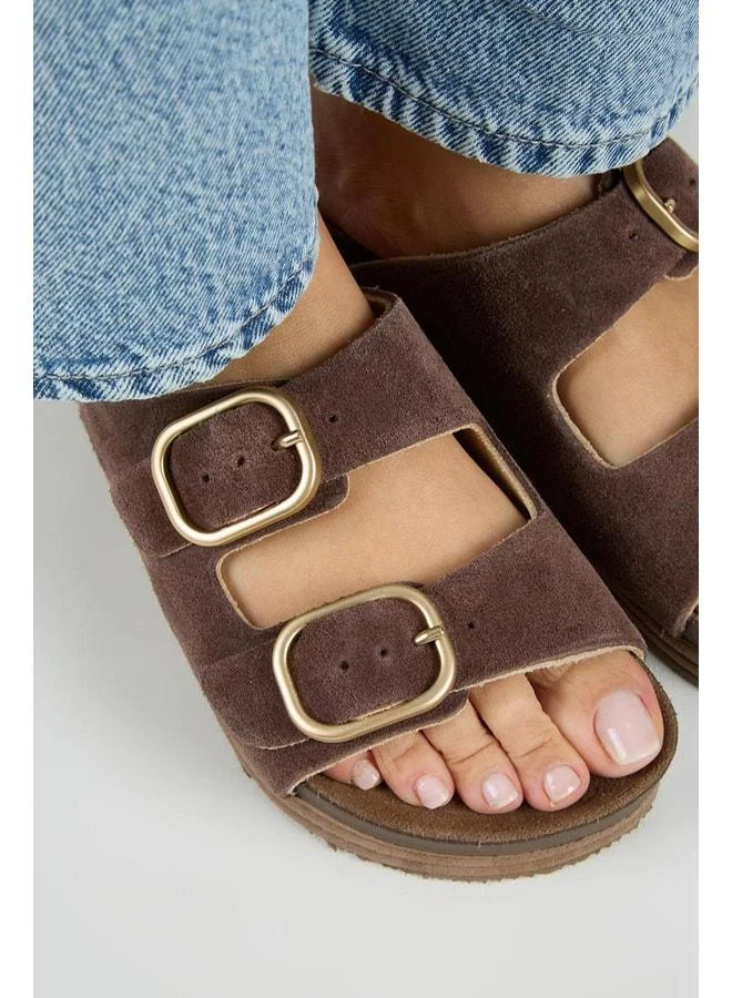 Manijero  Alexa Women's Genuine Leather Double Buckle Platform Coffee Slippers. for Women | Best Price UAE