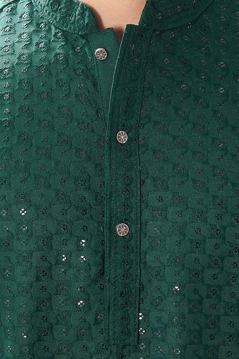 DIVISIVE Men's Sequince Embroidered Cotton Blend Only Slim Fit Kurta (DKRT580_M_Bottle Green) - Image 5