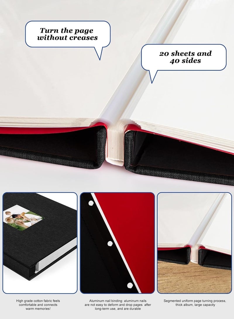 Relex Large Photo Album Scrapbook with Window, Linen Self Adhesive Scrap Book, Wedding Anniversary Birthday Valentines Day, 28cm x 27cm 40 Blank Pages Memory Book (Black) - Image 3