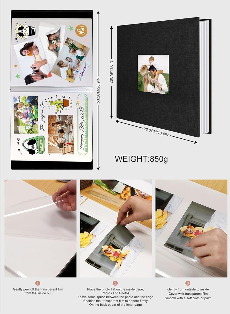 Relex Large Photo Album Scrapbook with Window, Linen Self Adhesive Scrap Book, Wedding Anniversary Birthday Valentines Day, 28cm x 27cm 40 Blank Pages Memory Book (Black) - Image 2