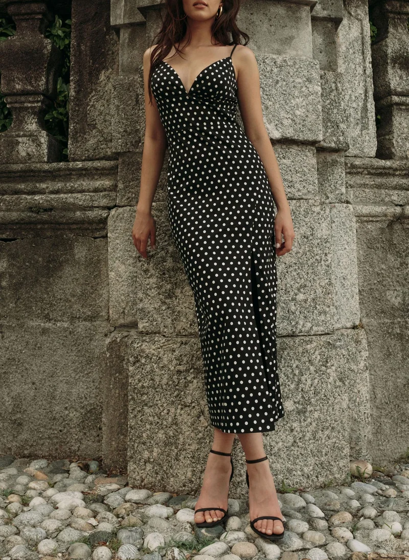 Lichi Polka dot fitted midi dress