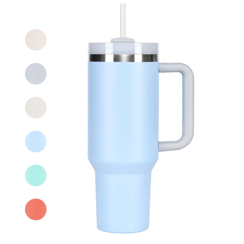 HIMALU 40oz Tumbler with Handle Straw Lid Stainless Steel Vacuum Insulated Water Bottle Adventure Travel Mug Quencher for Iced Coffee Hot or Cold Tea and Beverage Sky Blue