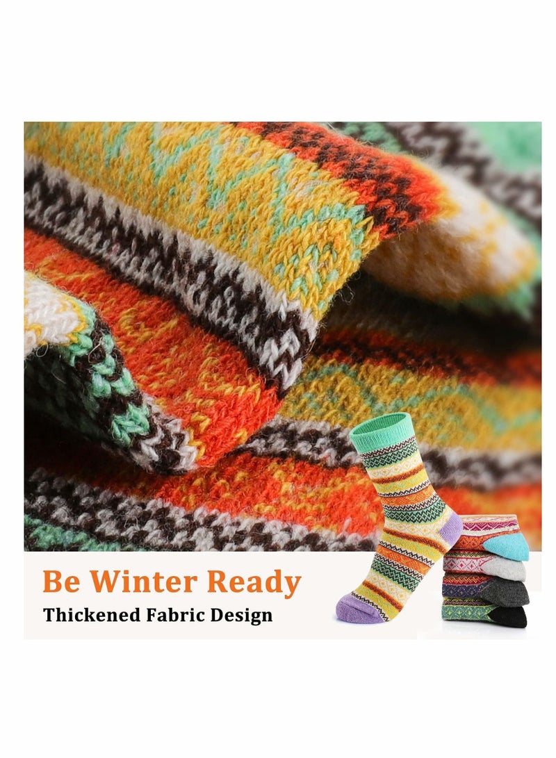 Y&D Winter Wool Socks for Women Vintage Warm Thick Cozy Soft Knit Casual Crew Socks Women Socks(5 Pairs) - Image 5