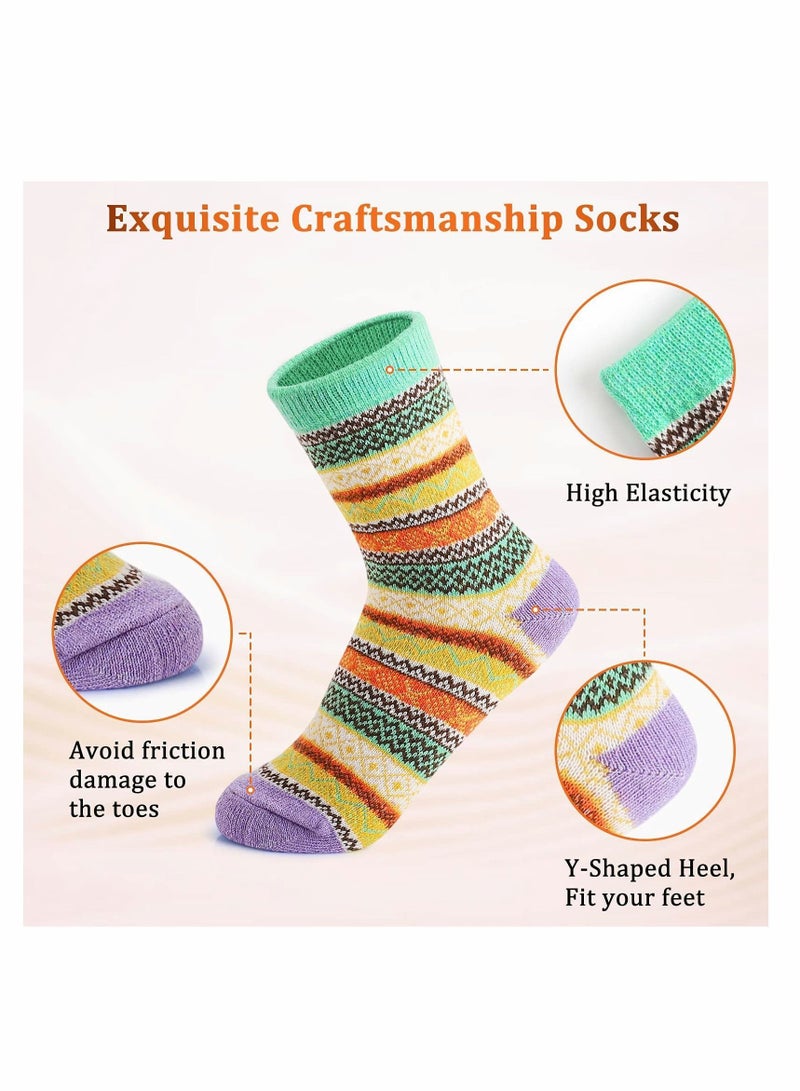 Y&D Winter Wool Socks for Women Vintage Warm Thick Cozy Soft Knit Casual Crew Socks Women Socks(5 Pairs) - Image 4