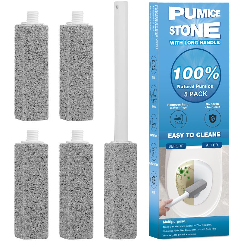 Herda 5 Packs Pumice Cleaning Stone with Extra Long Handle, Pumice Stone for Toilet Bowl Clean for Cleaning Toilets, Bathtubs, Grills, Swimming Pools, Sinks - Image 1