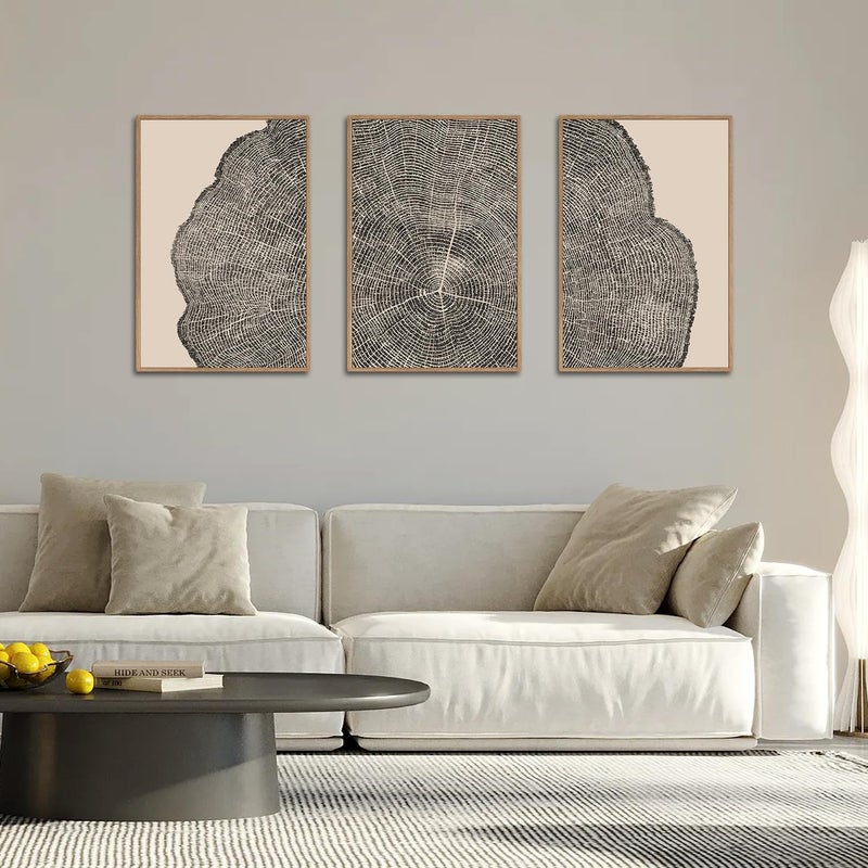 SIKERIC 3 Piece Wood Tree Ring Wall Art, (16X24 inch) Black and White Print Wall Art Set, Large Framed Canvas Art Wall Decor, Modern Abstract Nature Art Paintings for Living Room, Bedroom, Office - Image 5