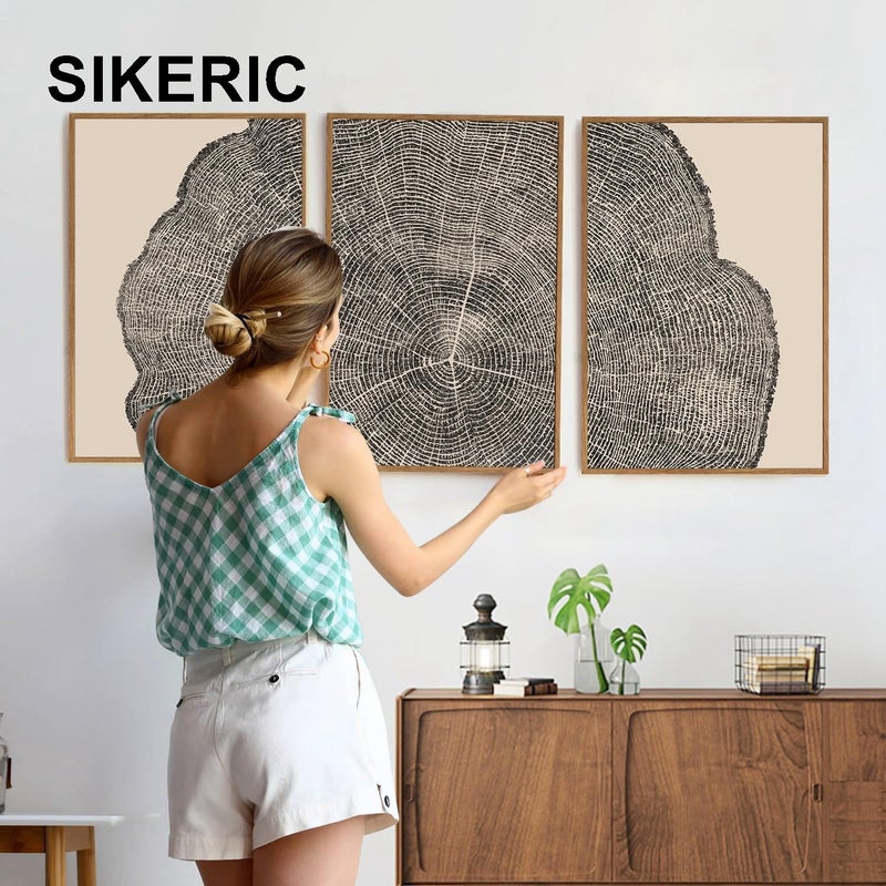 SIKERIC 3 Piece Wood Tree Ring Wall Art, (16X24 inch) Black and White Print Wall Art Set, Large Framed Canvas Art Wall Decor, Modern Abstract Nature Art Paintings for Living Room, Bedroom, Office - Image 2