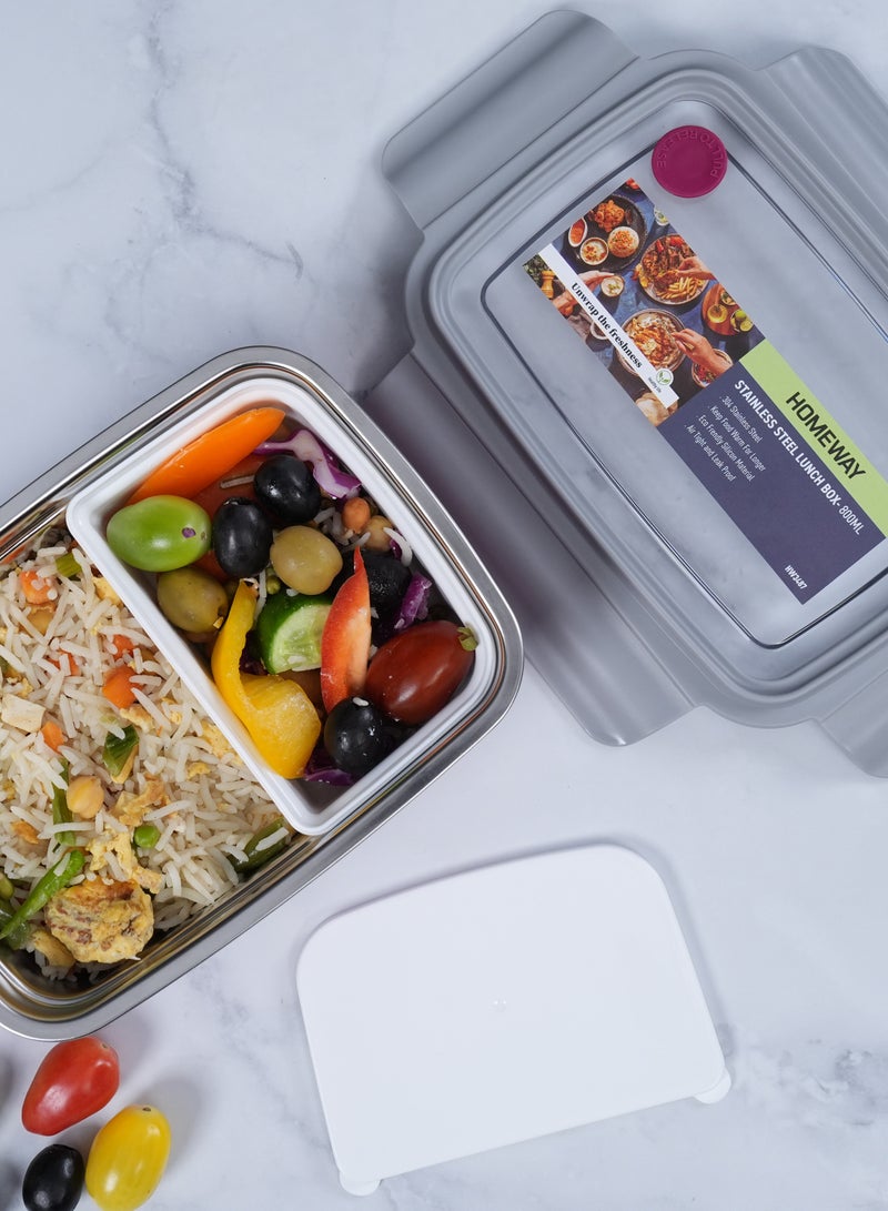 Homeway Stainless Steel Lunch Box 800 ML – Leak-Proof, Portable Food Container for Adults & Kids - Image 3