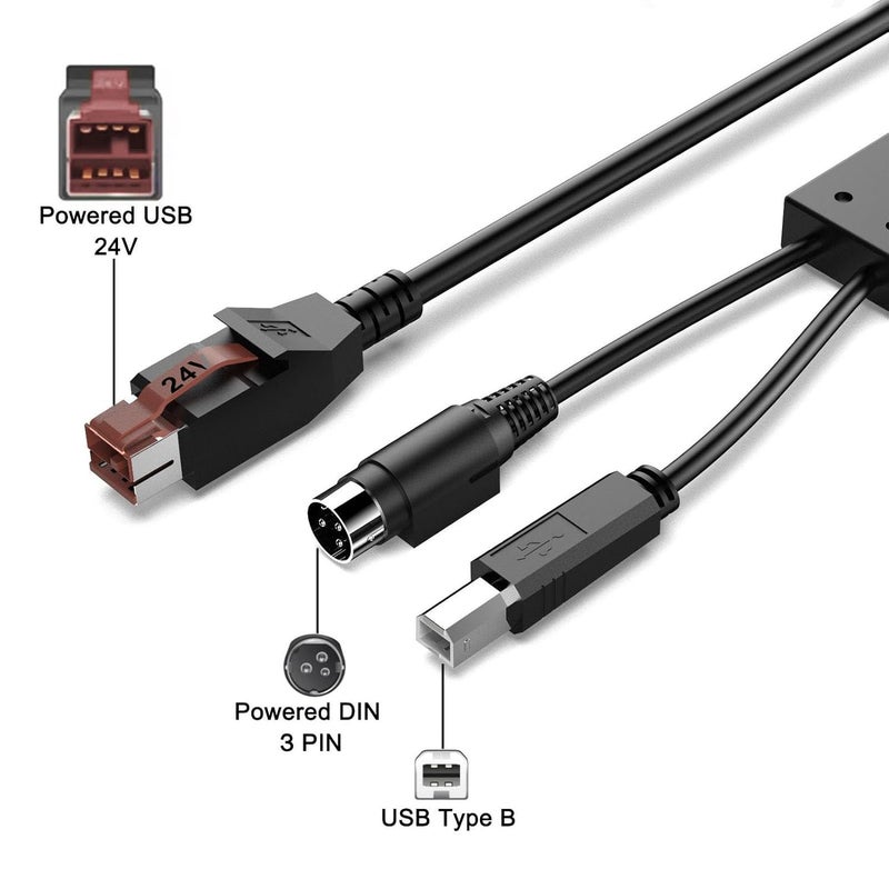 GOWENIC Printer Data Cable, 1.8m 24V Power USB to USB B Male and 3 Pin Din Male Cord, for Printer Device and Warehouse Inventory Management - Image 2