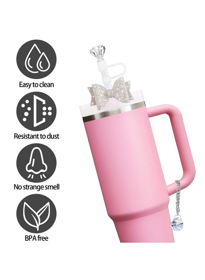 ZLSPTK ZLSPTK 6pcs Diamond Straw Topper for Stanley Cup Charms for Handle 10mm Straw Cover for Stanley Cup 40 30 Oz Bow Accessories Reusable Straw Cover Cap for Simple Modern Tumblers Silicone Straw Decor - Image 5
