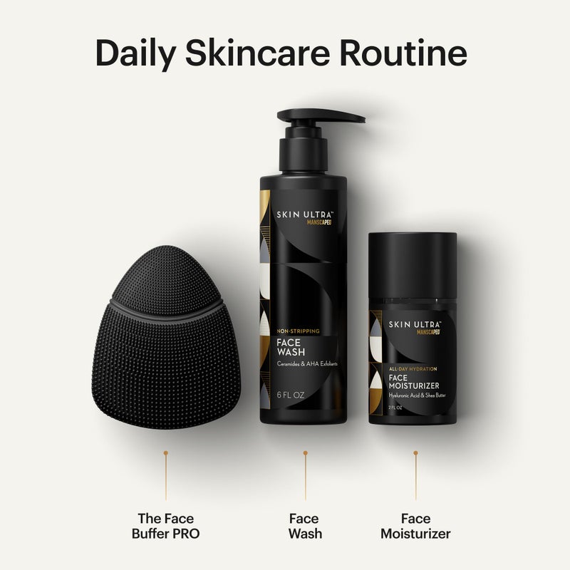 MANSCAPEDÂ® Skin Ultraâ„¢ Starter Kit - Men's Daily Skincare Routine with Face Buffer PRO Electric Silicone Scrubber, Exfoliating Face Wash with Ceramides, Facial Moisturizer Infused with Hyaluronic Acid - Image 2