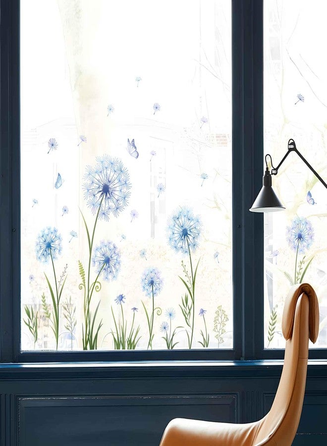 Supzone Dadenlion Flower Window Clings Blue Dadenlion Floral Butterflies Window Stickers Spring Summer Static Window Decals for Home Store Window Glass Door Decoration - Image 4