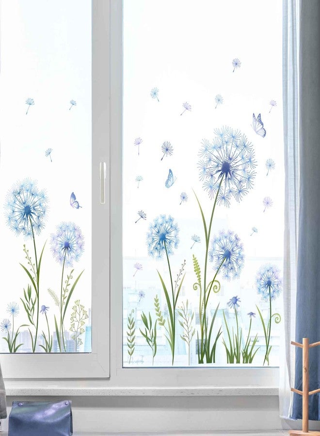 Supzone Dadenlion Flower Window Clings Blue Dadenlion Floral Butterflies Window Stickers Spring Summer Static Window Decals for Home Store Window Glass Door Decoration - Image 2