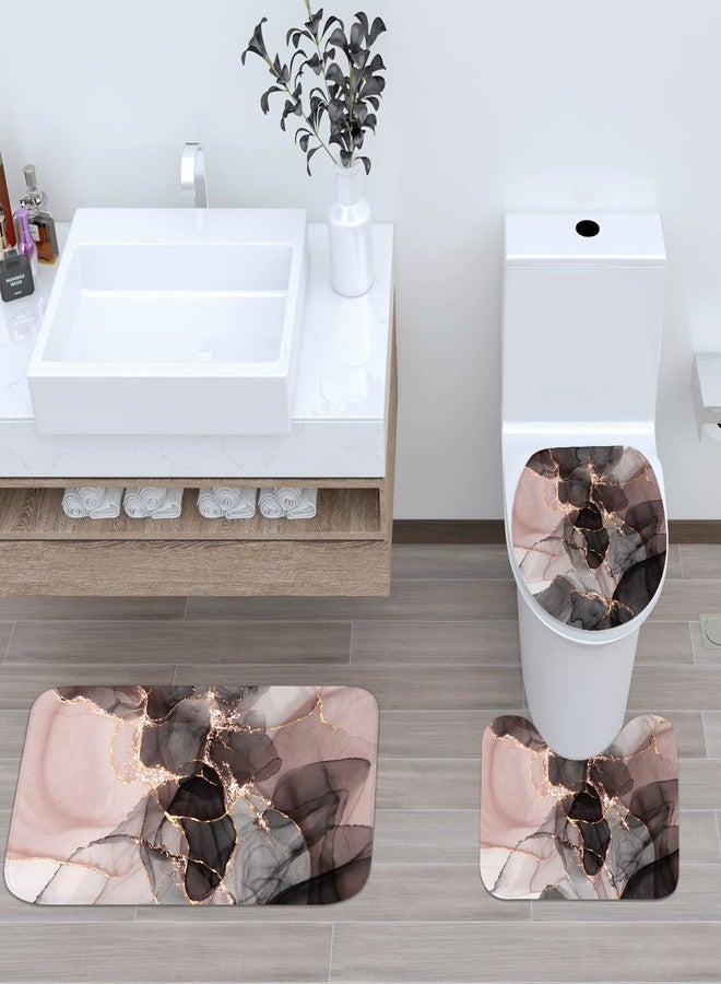 Seorsok Pink Gold Marble Shower Curtain Sets 4 Piece with Rugs,Black Pink Gold Bathroom Sets with Shower Curtain and Rugs and Accessories, Modern Bathroom Decor with Bath Mats and 12 Plastic Hooks - Image 3