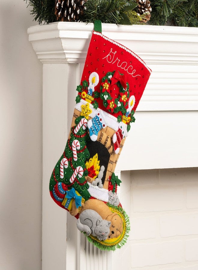 Bucilla Felt Applique 18" Stocking Making Kit, Holiday Hearth, Perfect for DIY Arts and Crafts, 89486E - Image 2