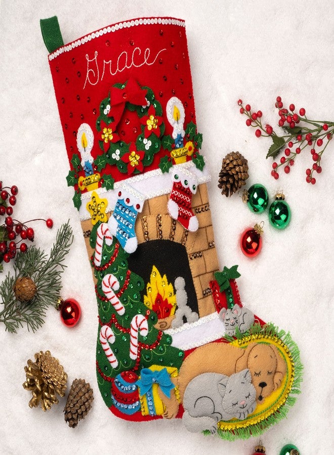 Bucilla Felt Applique 18" Stocking Making Kit, Holiday Hearth, Perfect for DIY Arts and Crafts, 89486E - Image 3