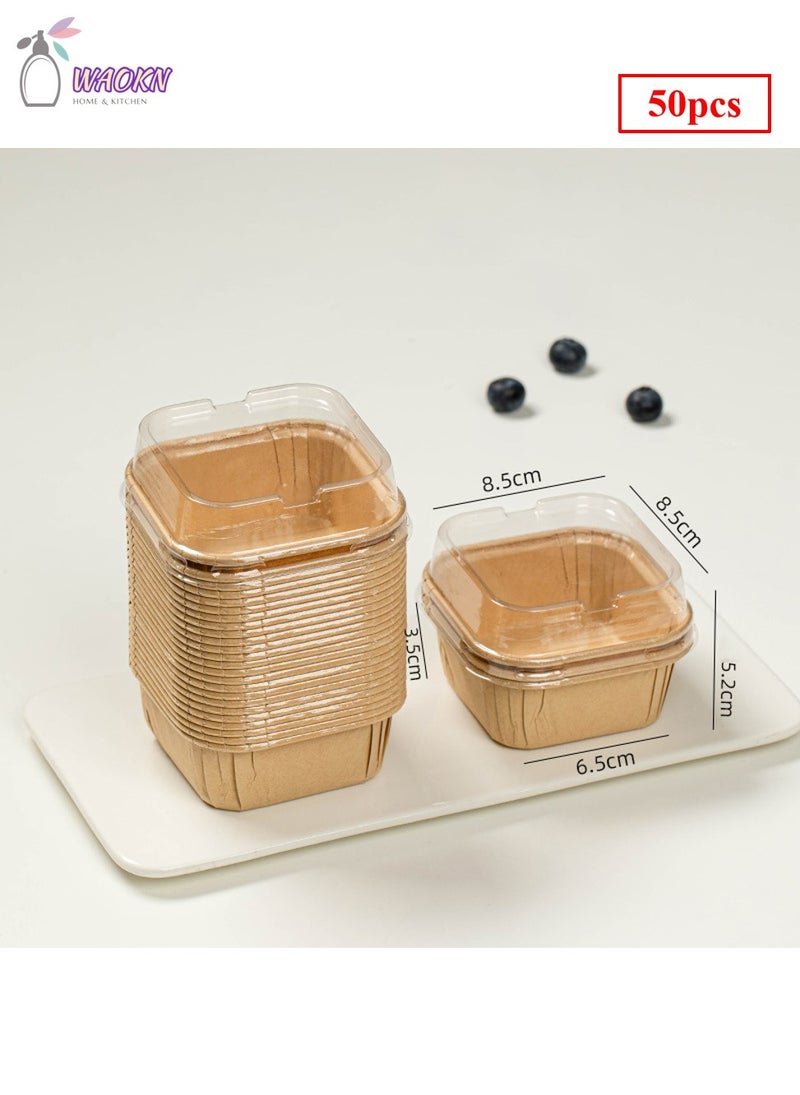 WAOKN 50-Piece Disposable Square Paper Cups With LIDS, Cupcake Special Cake Box Packaging Box - Image 1