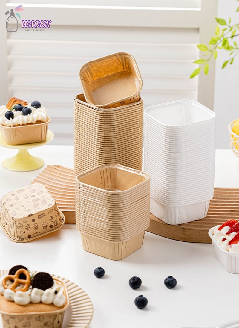 WAOKN 50-Piece Disposable Square Paper Cups With LIDS, Cupcake Special Cake Box Packaging Box - Image 3