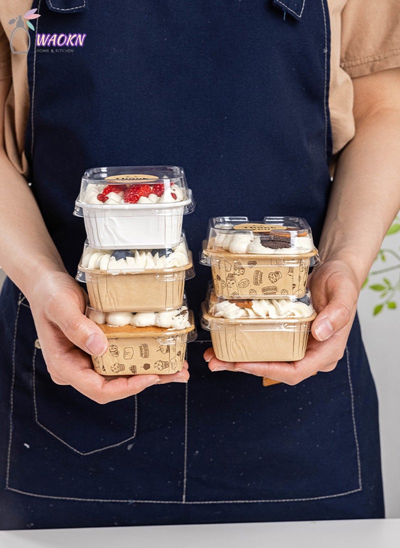 WAOKN 50-Piece Disposable Square Paper Cups With LIDS, Cupcake Special Cake Box Packaging Box - Image 5