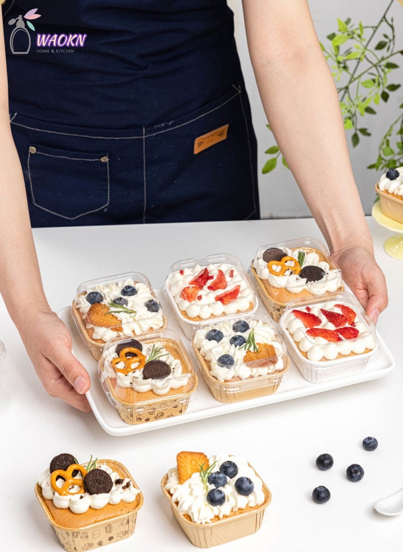 WAOKN 50-Piece Disposable Square Paper Cups With LIDS, Cupcake Special Cake Box Packaging Box - Image 2