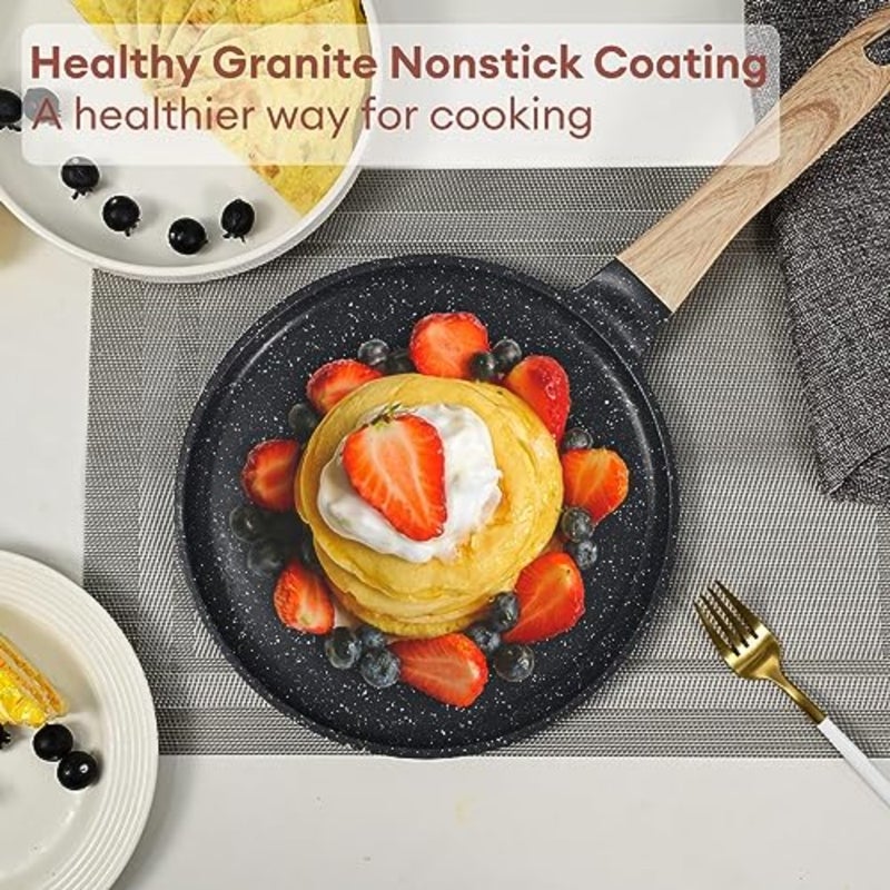 Crepe Pan Nonstick, 11 Inch Comales Para Tortillas Griddle Pan for Stove Top, Granite Coating Flat Pancake Pan Dosa Tawa, PFOA FREE and Induction Compatible Grey - Image 3