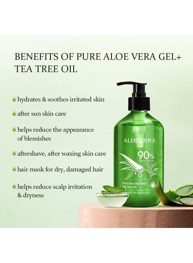 Aloderma Organic Aloe Vera Gel for Skin + Tea Tree Oil, Made within 12 Hours of Harvest, Soothing Pure Aloe Vera Gel for Face, Works Great for Scalp, Acne & Aftershave, All Natural Aloe Gel - 10.6 Oz - Image 2