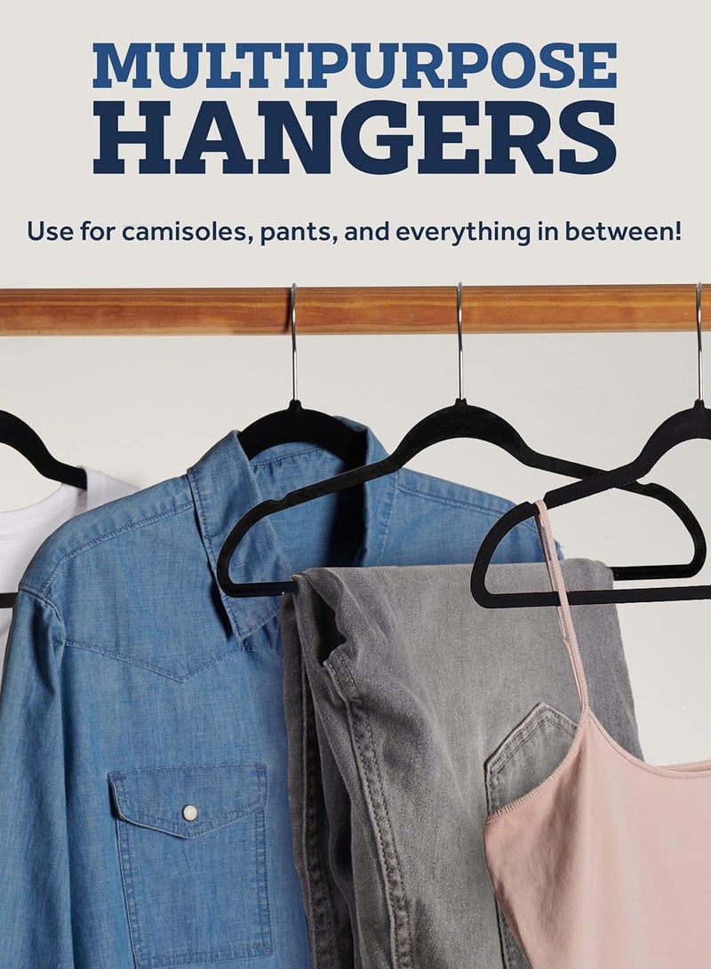 CityRiya-Long Velvet Hangers 100 Pack, Non-Slip Clothes Hangers, Black Suit Hangers, Robes Cloth Hanger, Heavy Duty Coat Hangers for Closet Organizer, Pants Hangers, Clothes Hanger for Robes, Coats, Pants & Dress - Image 2