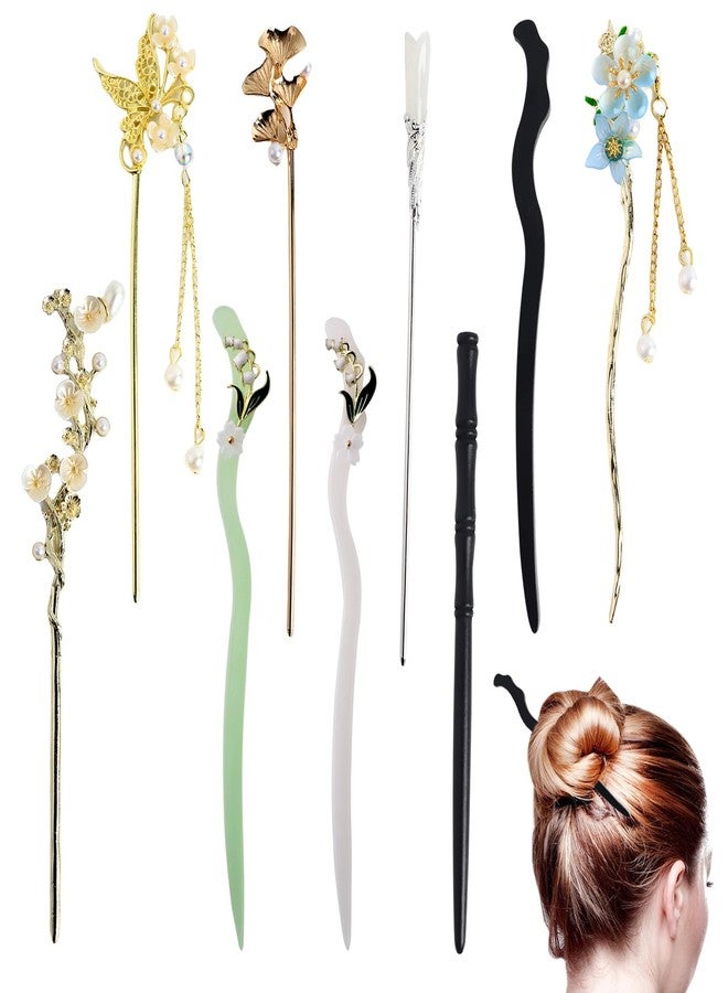 HLTOO 9PCS Vintage Hair Sticks, Chinese Hair Chopsticks for Women, Decorative Retro Hair Pins with Pearl and Metal Pendants, for Women and Girls Hair Styling Accessories - Image 1