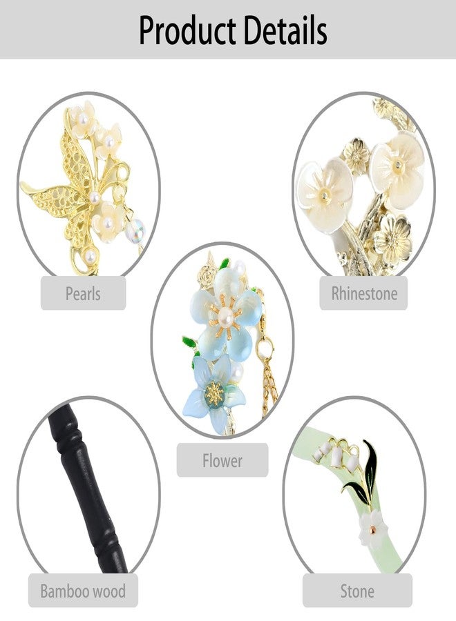 HLTOO 9PCS Vintage Hair Sticks, Chinese Hair Chopsticks for Women, Decorative Retro Hair Pins with Pearl and Metal Pendants, for Women and Girls Hair Styling Accessories - Image 3
