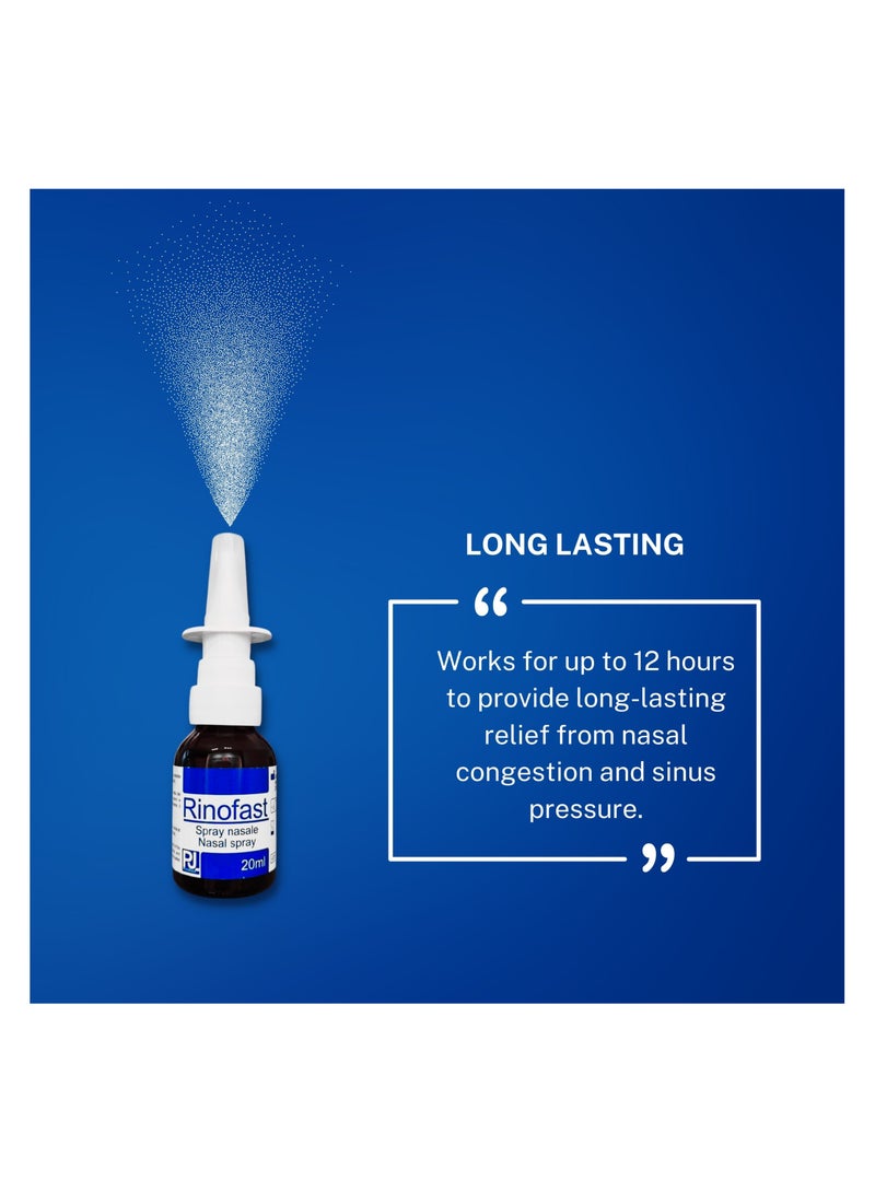 PJ PHARMA Rinofast Nasal Spray 20ml - Combat Cold, Flu, Congestion, Sneezing & Runny nose, Allergic Rhinitis and Sinusitis(Non drowsy, Steroid free) - Image 3