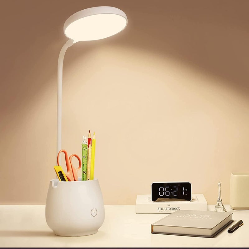 X spring Xspring Desk Lamp for Home Office, LED Desk Lamp with Pen and Phone Holder, Eye Caring Small Table Lamp with 3 Color Light Modes and USB Charging Port, Reading Light for Dorm, Study, Computer Work - Image 1