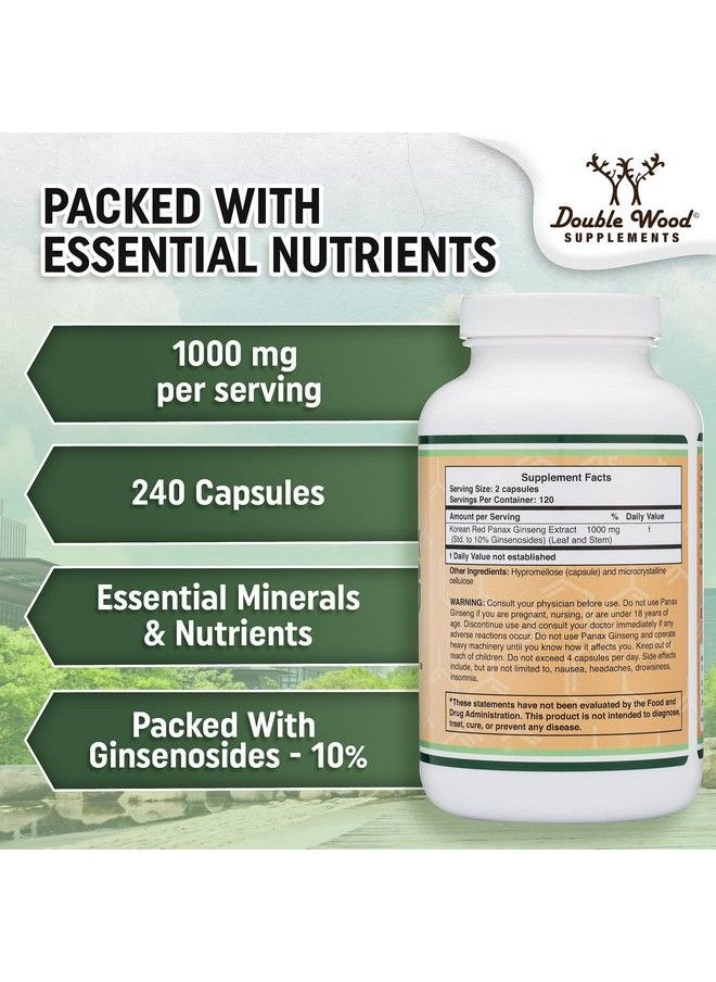 Double Wood Supplements - Ginseng Capsules (Korean Red Ginseng Extract Panax Ginseng 10% Ginsenosides) (4 Month Supply) 240 Vegan Capsules 1000Mg Per Serving For Mood Cognitive Function And Energy Support By Double Wood - Image 1
