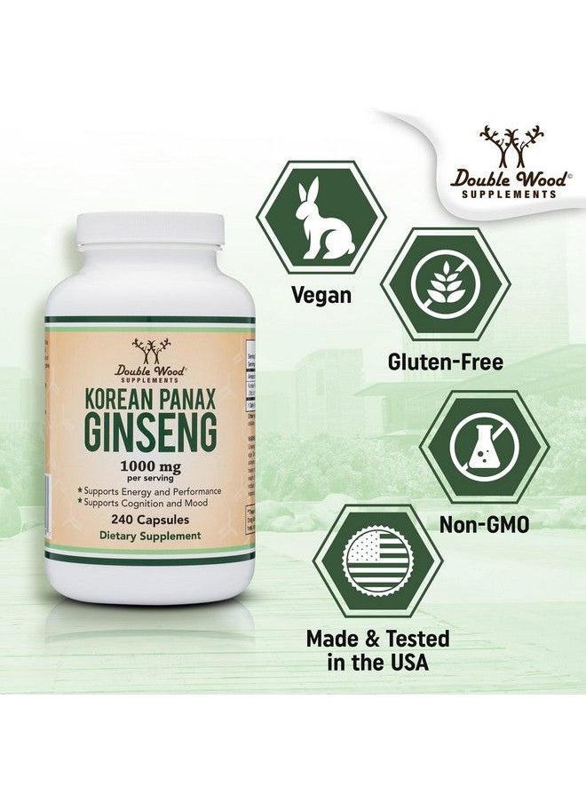 Double Wood Supplements - Ginseng Capsules (Korean Red Ginseng Extract Panax Ginseng 10% Ginsenosides) (4 Month Supply) 240 Vegan Capsules 1000Mg Per Serving For Mood Cognitive Function And Energy Support By Double Wood - Image 1