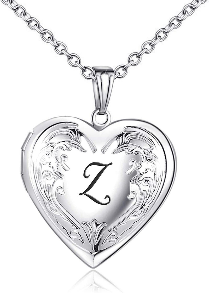 YOUFENG Locket Necklace that Holds Pictures Initial Alphabet A-Z Letter Pendant Necklace Platinum Plated Gifts for Women - Image 1