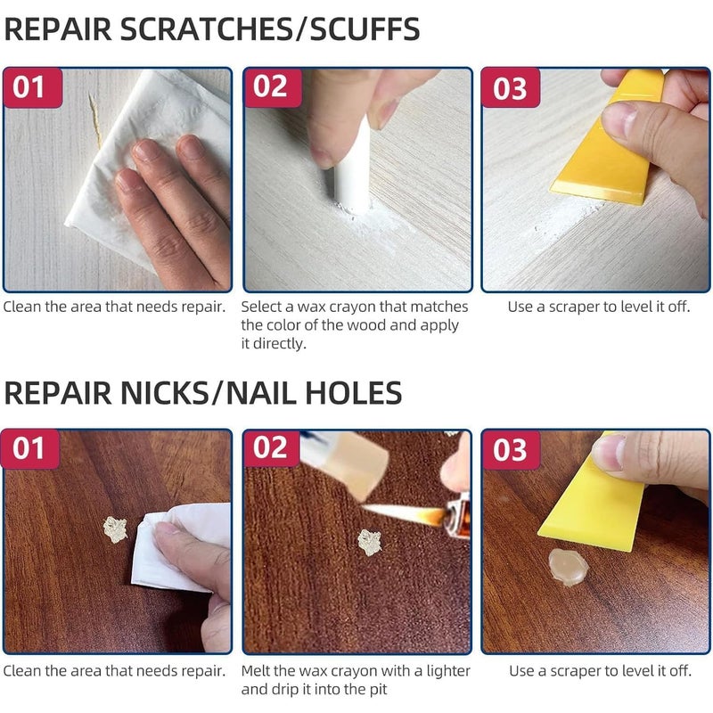 Kenbry Wood Filler Sticks 3 Colors White Wax Fill Stick, Wood Repair Kit for Scratches, Crack, Scuffs, Gouges on Wooden Funiture, Floors, Cabinets, Tables, and Doors-Rub Briskly Repair - Image 3