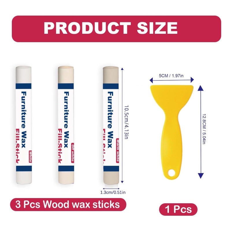 Kenbry Wood Filler Sticks 3 Colors White Wax Fill Stick, Wood Repair Kit for Scratches, Crack, Scuffs, Gouges on Wooden Funiture, Floors, Cabinets, Tables, and Doors-Rub Briskly Repair - Image 4