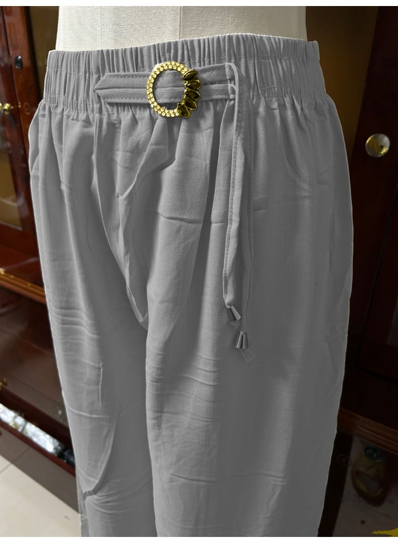 بنطلون Palazzo نسائي بمقاس حر، بخصر عالٍ، وساق واسعة، وطويل - Image 3