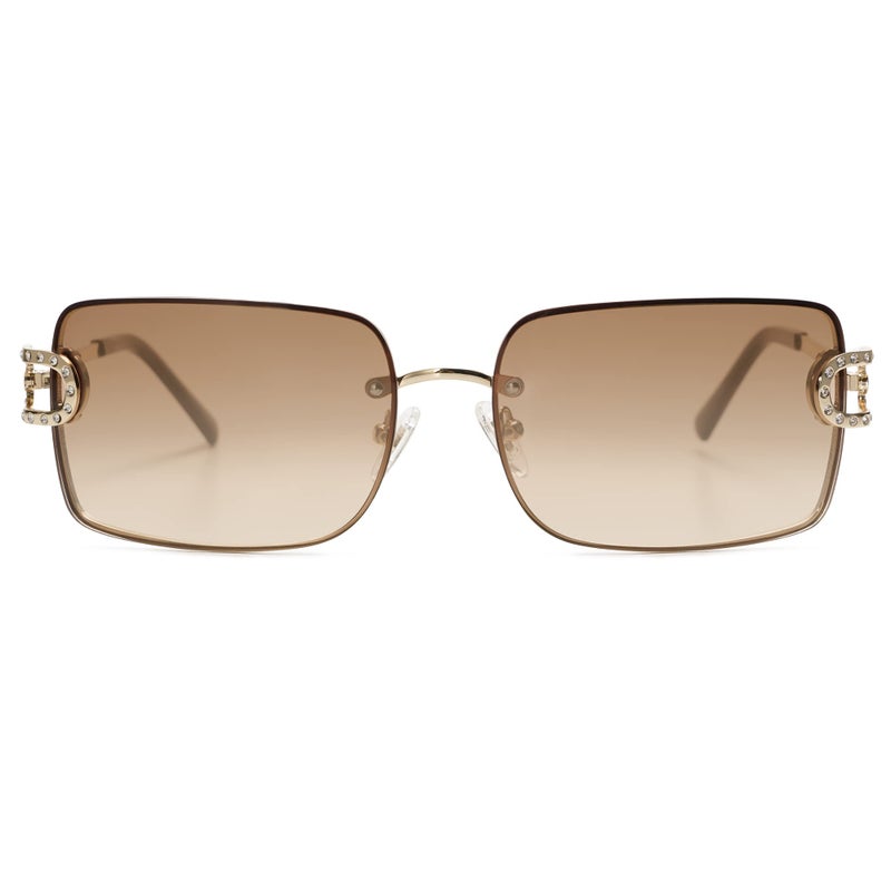 SOJOS Vintage Rectangle Sunglasses for Women,Oversized Trendy Rimless 90s UV400 Womens Y2K Shades SJ1178 Gold With Brown Grading Lens - Image 3