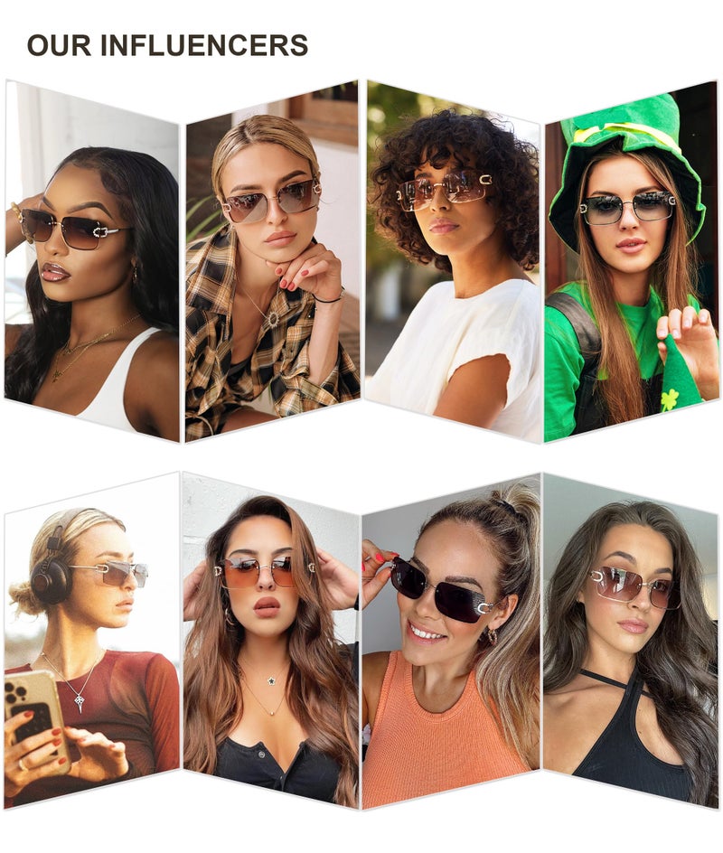 SOJOS Vintage Rectangle Sunglasses for Women,Oversized Trendy Rimless 90s UV400 Womens Y2K Shades SJ1178 Gold With Brown Grading Lens - Image 2