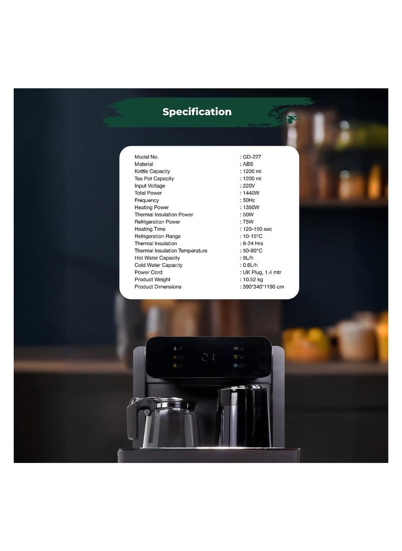 GREEN LION - Green Lion Smart Water Dispenser,1440W Power, 50-90°C Thermal Insulation, Hot & Cold Water, Double Cabinet Door, Remote Control, Child Safety Lock, and Tea Pot & Kettle Capacity of 1200ml - Image 1