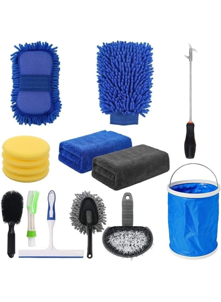 Soofam Car Wash Cleaning Tools Kit Car Detailing Set with Bag Collapsible Bucket Wash Mitt Sponge Towels Tire Brush Window Scraper Duster Complete Interior Car Care Kit - Image 1