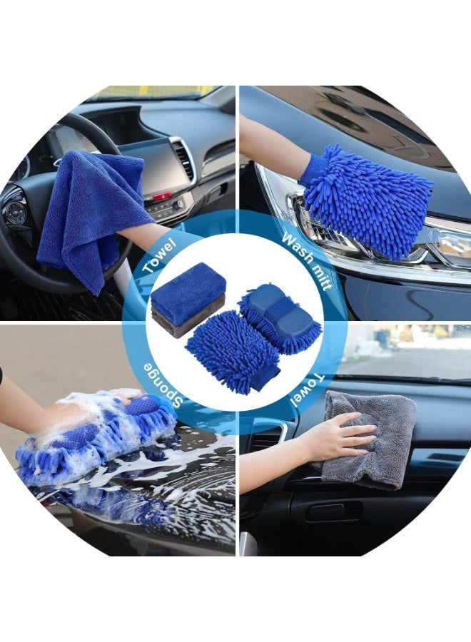 Soofam Car Wash Cleaning Tools Kit Car Detailing Set with Bag Collapsible Bucket Wash Mitt Sponge Towels Tire Brush Window Scraper Duster Complete Interior Car Care Kit - Image 4