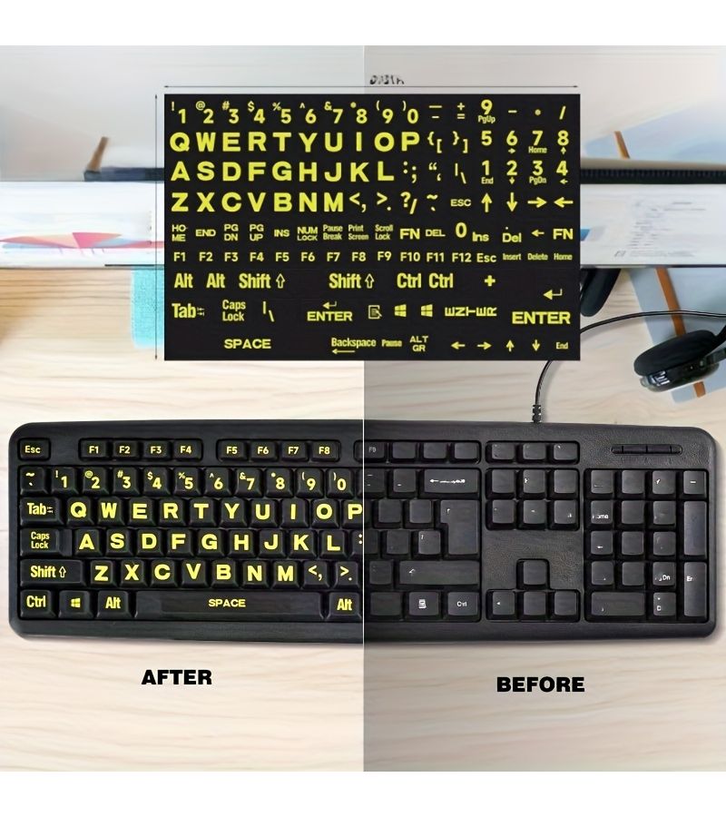 Black US English Keyboard Sticker with Large Bright Glow for Visually Impaired - Image 1
