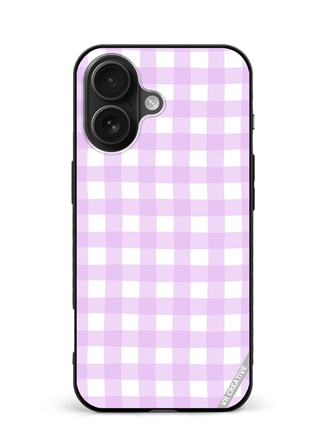 Protective Case Cover For Apple iPhone 16 Plus Classic Checkered Plaid Purple Seamless Pattern Design Multicolour