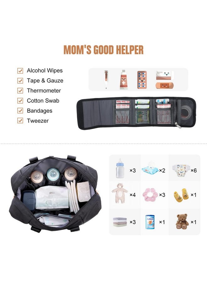 Lovevook Diaper Bag Tote Large Baby Tote Bag Travel Diaper Tote For Mom And Dad With Changing Pad And First Aid Bag Dark Gray  - Image 3