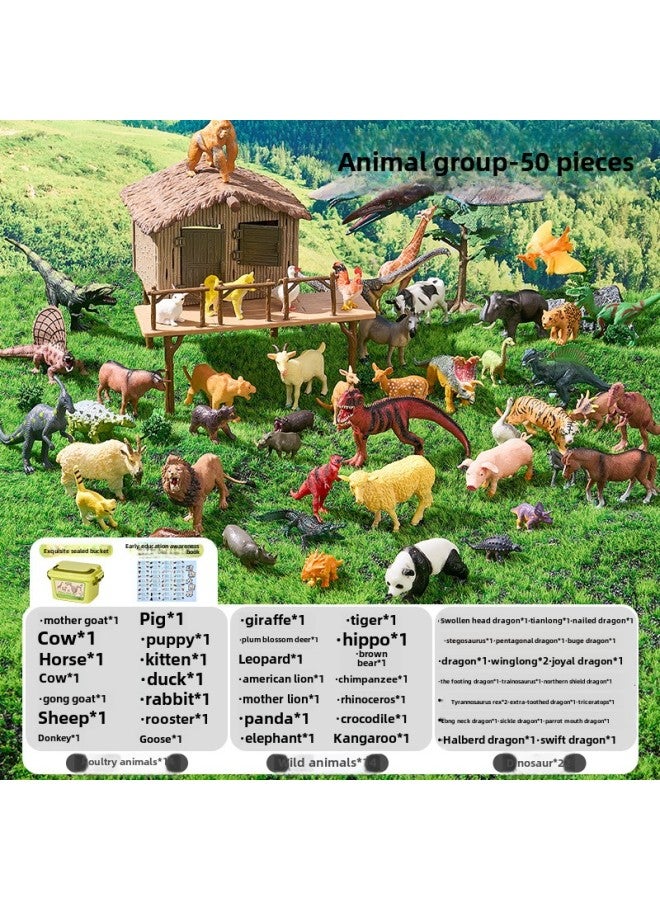 Children's Animal Model Simulation Toys Can Bite One-year-old Baby Cognitive Dinosaur 1 Little Boy 2 Puzzle 3 Farm-Colour:Recommend ⭐ 50 Animals + Free Storage Bucket + Animal Early Education Manual-Specification:No Specifications - Image 1