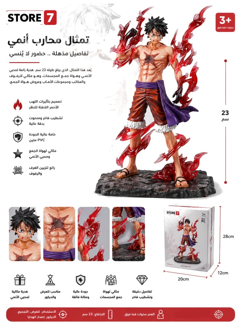 STORE 7 Anime Warrior Action Figure Statue 23 cm – Premium Collectible Anime Figurine with Red Flame Effects, Detailed Display Model for Collectors & Anime Fans - Image 1