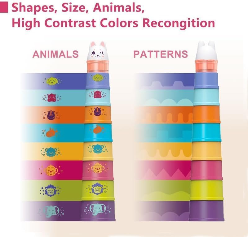 SCIENISH Baby Stacking Toys for Toddler 1-3, Nesting Cup Shape Sorter for Infant 6 to 12-18 Month, Learning Stackable Block, Birthday Gift for Girl Boy 9 Month - Image 2