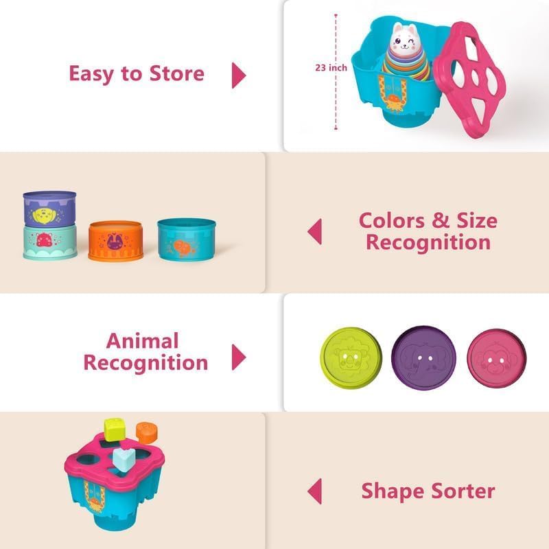 SCIENISH Baby Stacking Toys for Toddler 1-3, Nesting Cup Shape Sorter for Infant 6 to 12-18 Month, Learning Stackable Block, Birthday Gift for Girl Boy 9 Month - Image 3