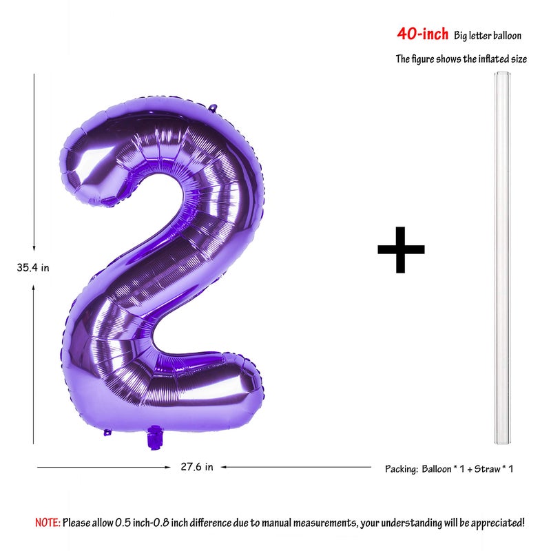 CHANGZHONG 40 Inch Purple Number Helium Foil Birthday Party Digit Balloon (Purple 2) - Image 3